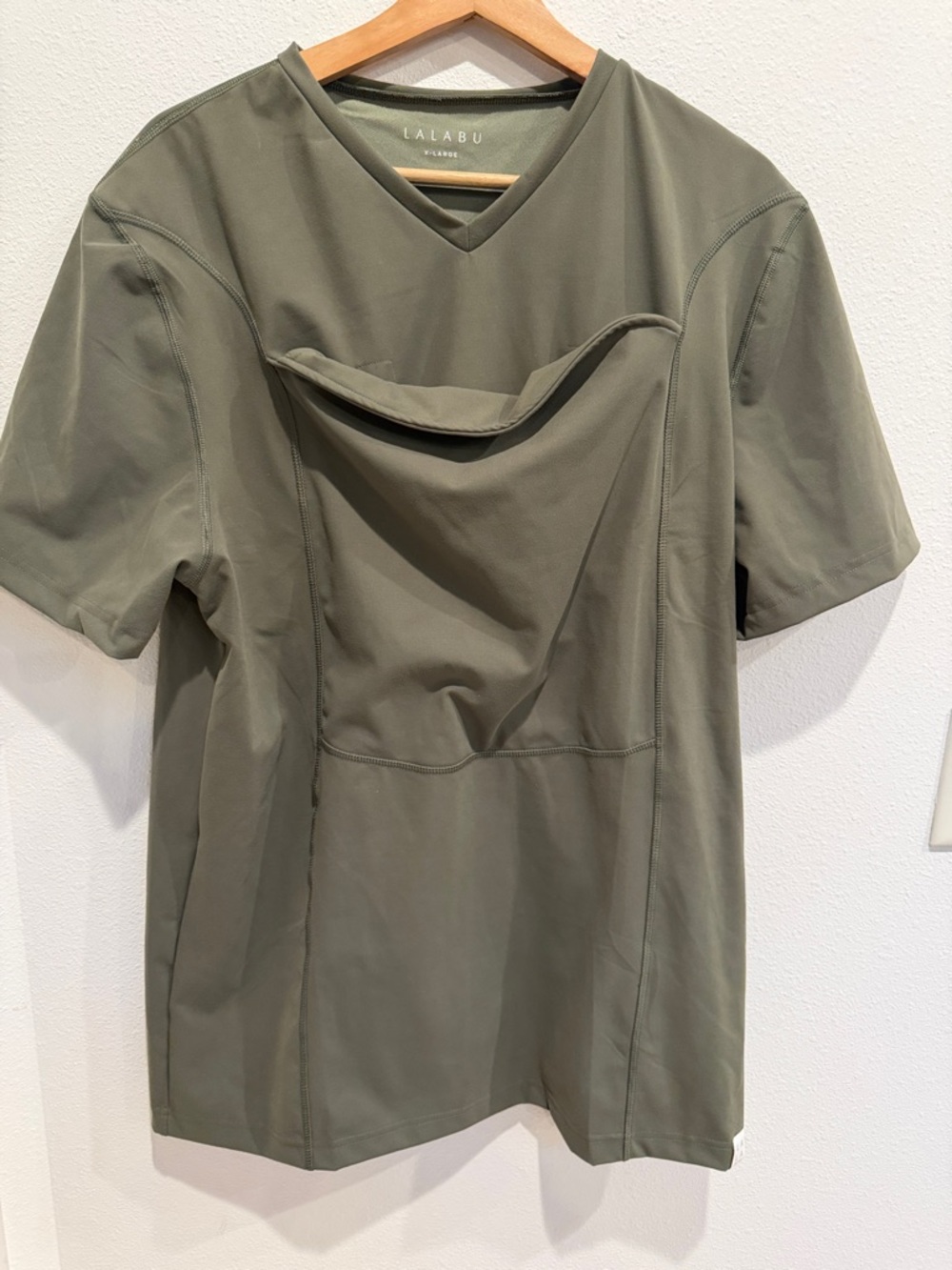 LALABU Olive Short Sleeve V-Neck Pocket Tee